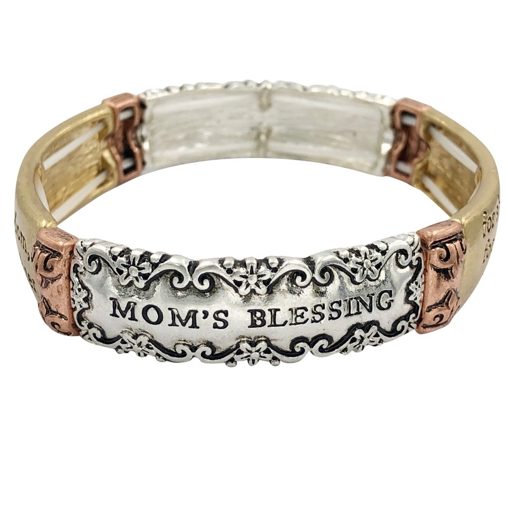 Mom’s Blessing Tri-tone Silver Gold Copper Inspirational Gift Stretch Bracelet